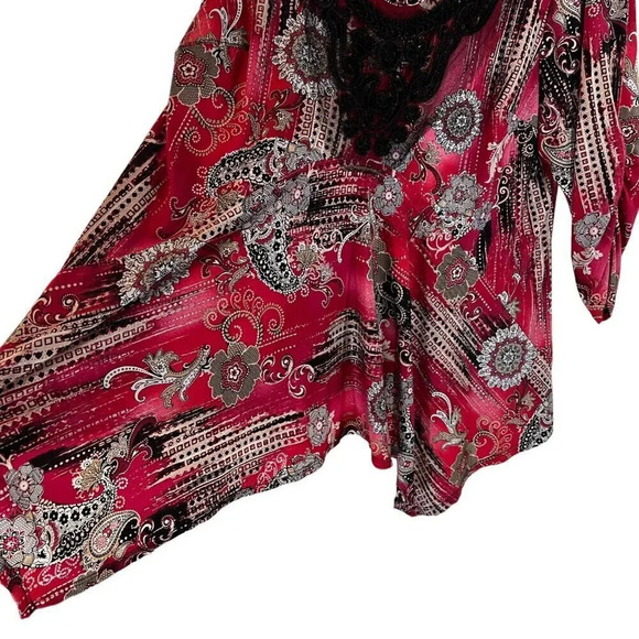 Dressbarn Embellished Trim Tunic Plus 2X Floral Sequins 3/4 Ruched Sleeves Flowy - Picture 6 of 11